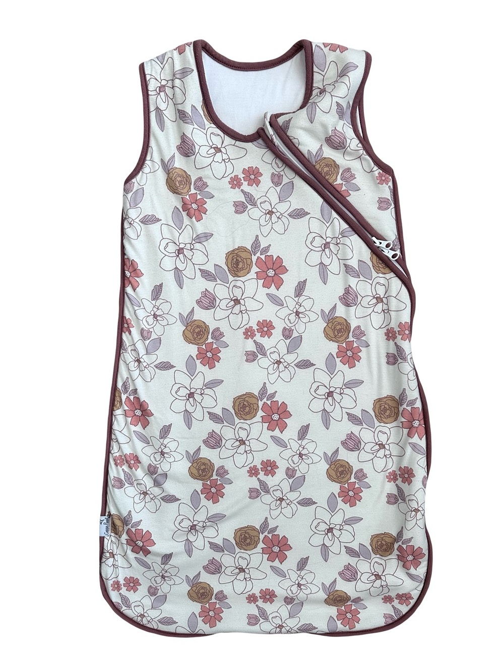 Copper Pearl Floral Sleeveless Sleep Sack - Cream with Mauve & Tan Flowers